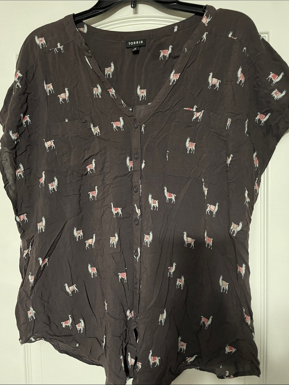 torrid Llama Print Button-Front Top